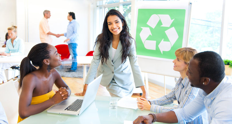 Co-workers in an environmentally friendly office