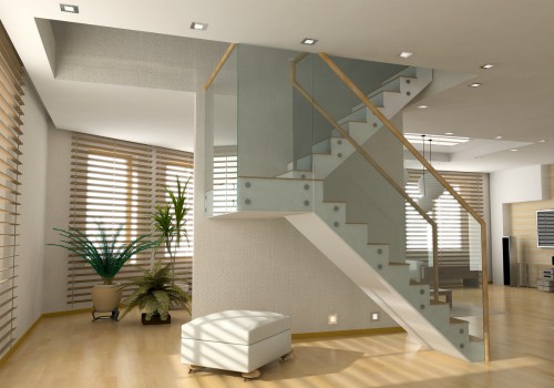 room with bamboo flooring on stairs