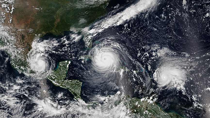 Three simultaneous hurricanes probably due to climate change