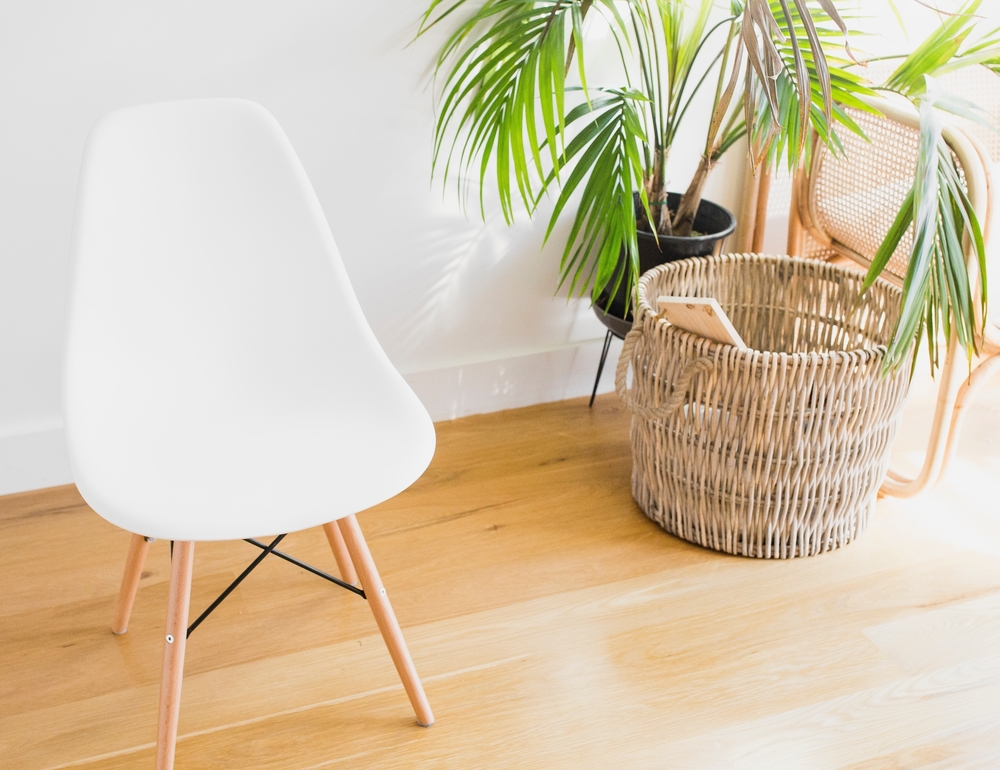 image showing a chair and a basket on bamboo flooring