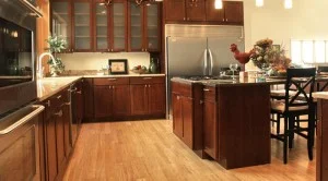 Kitchen with light brown flooring