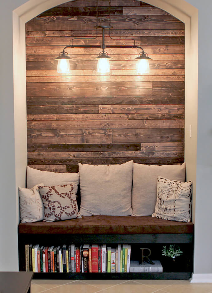 cove decorated with floor planks on walls