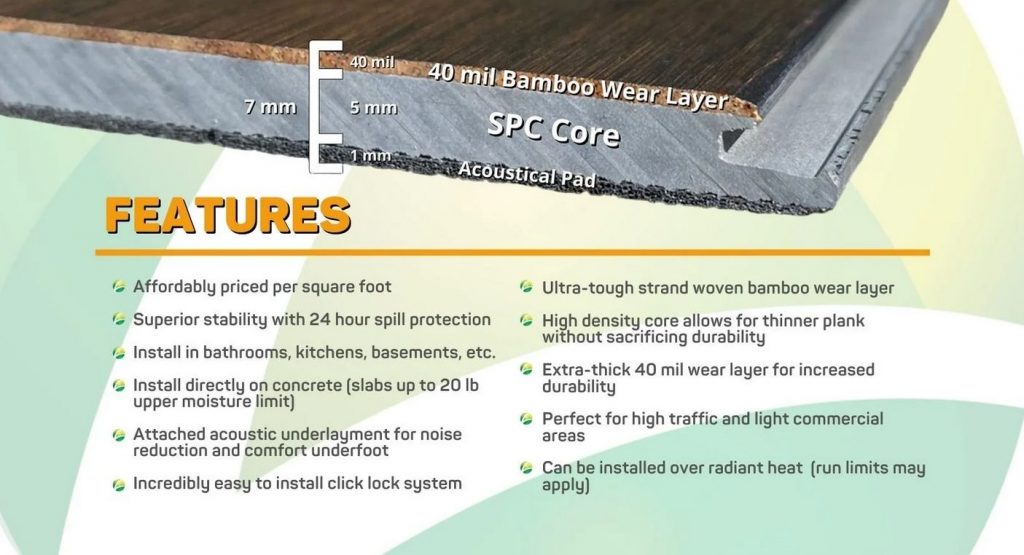 cutaway showing layers of rigid core bamboo flooring