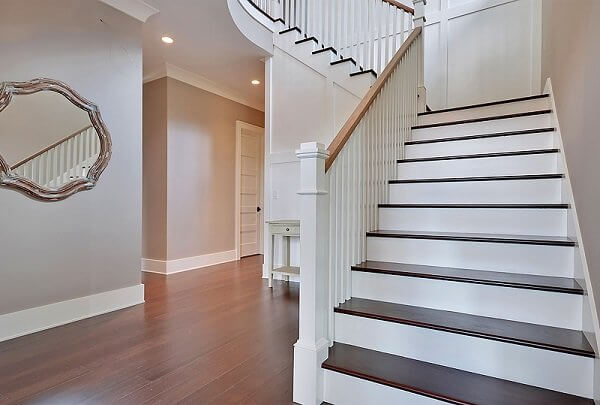 BAMBOO STAIRCASE MADE WITH RUSTIC AMBER STAIR TREADS & PRIMED WHITE RISERS