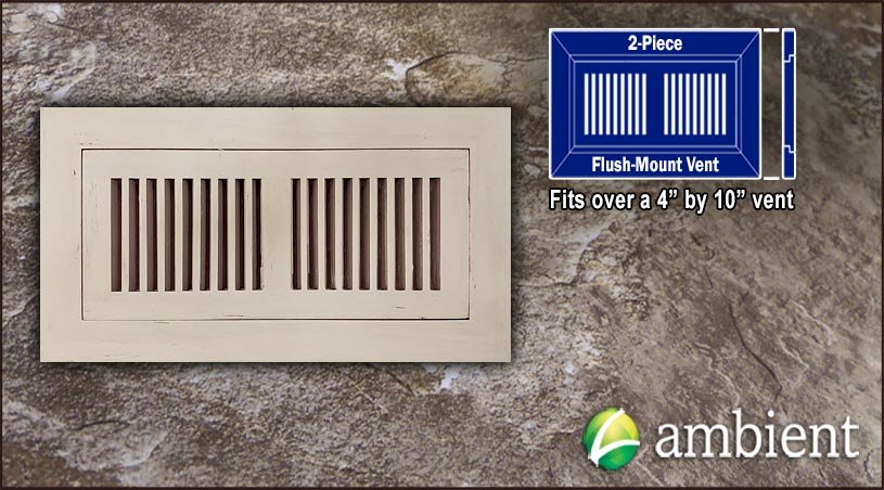 Studio White Distressed Flush Mount 4x10 Bamboo Vent Grill