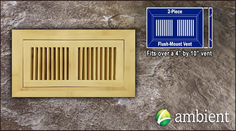 Natural Horizontal Flush Mount 4x10 Large Bamboo Vent Grill